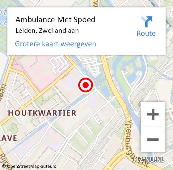 Locatie op kaart van de 112 melding: Ambulance Met Spoed Naar Leiden, Zweilandlaan op 8 februari 2024 10:08