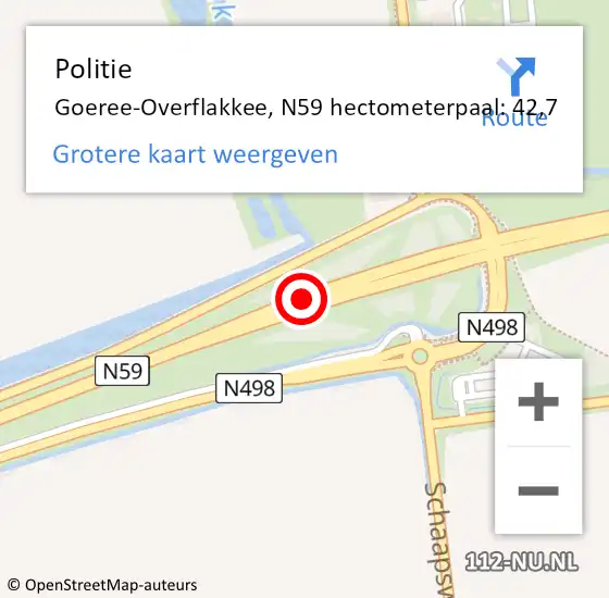 Locatie op kaart van de 112 melding: Politie Goeree-Overflakkee, N59 hectometerpaal: 42,7 op 8 februari 2024 11:06