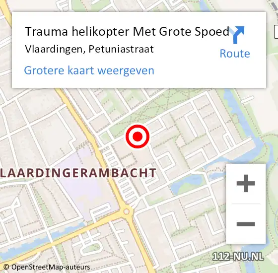Locatie op kaart van de 112 melding: Trauma helikopter Met Grote Spoed Naar Vlaardingen, Petuniastraat op 8 februari 2024 11:14