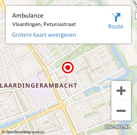 Locatie op kaart van de 112 melding: Ambulance Vlaardingen, Petuniastraat op 8 februari 2024 11:16