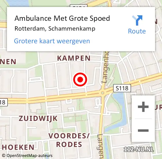 Locatie op kaart van de 112 melding: Ambulance Met Grote Spoed Naar Rotterdam, Schammenkamp op 8 februari 2024 12:04