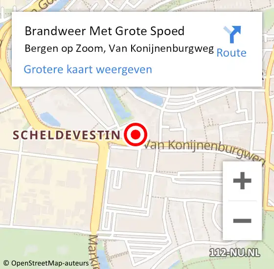 Locatie op kaart van de 112 melding: Brandweer Met Grote Spoed Naar Bergen op Zoom, Van Konijnenburgweg op 8 februari 2024 12:06