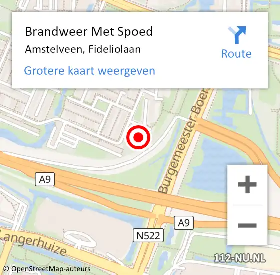 Locatie op kaart van de 112 melding: Brandweer Met Spoed Naar Amstelveen, Fideliolaan op 8 februari 2024 12:28
