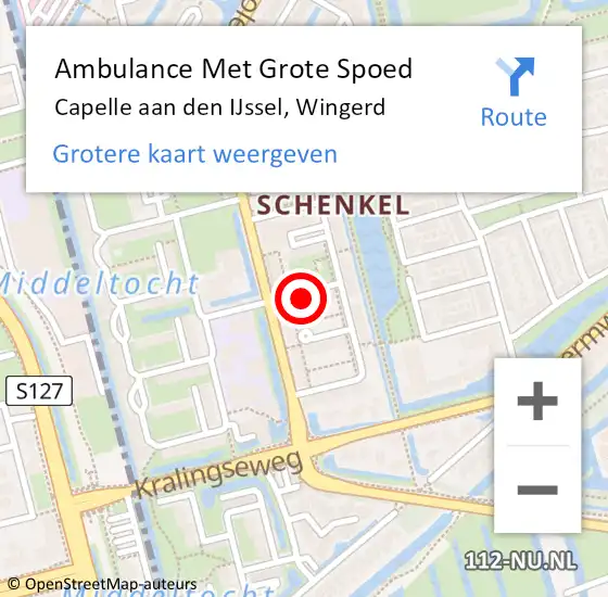 Locatie op kaart van de 112 melding: Ambulance Met Grote Spoed Naar Capelle aan den IJssel, Wingerd op 8 februari 2024 12:40