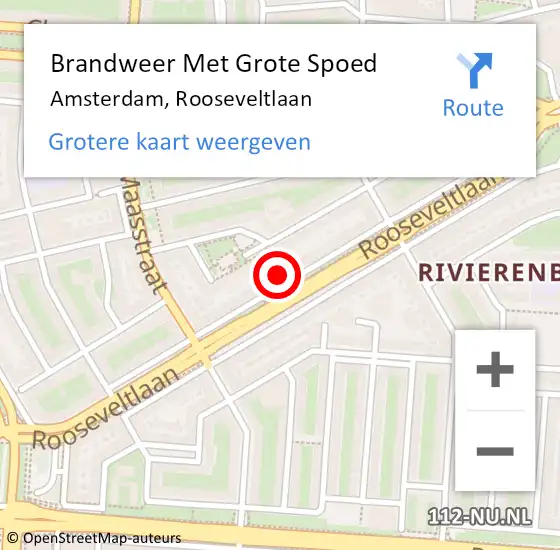 Locatie op kaart van de 112 melding: Brandweer Met Grote Spoed Naar Amsterdam, Rooseveltlaan op 8 februari 2024 12:49