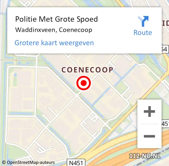 Locatie op kaart van de 112 melding: Politie Met Grote Spoed Naar Waddinxveen, Coenecoop op 8 februari 2024 12:53