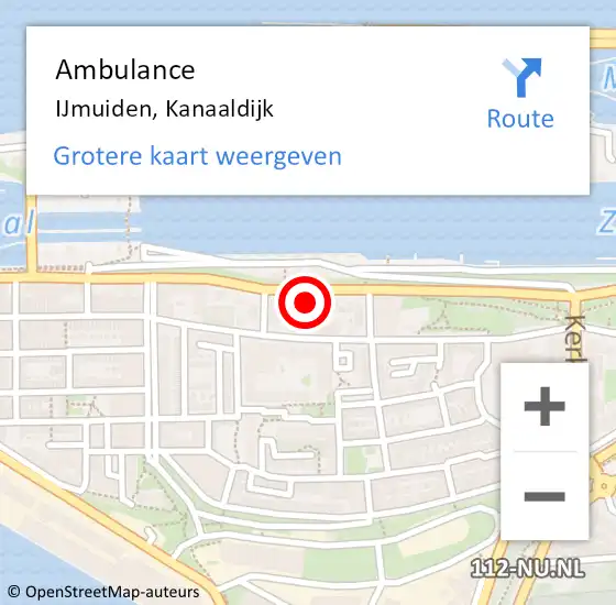 Locatie op kaart van de 112 melding: Ambulance IJmuiden, Kanaaldijk op 8 februari 2024 13:49