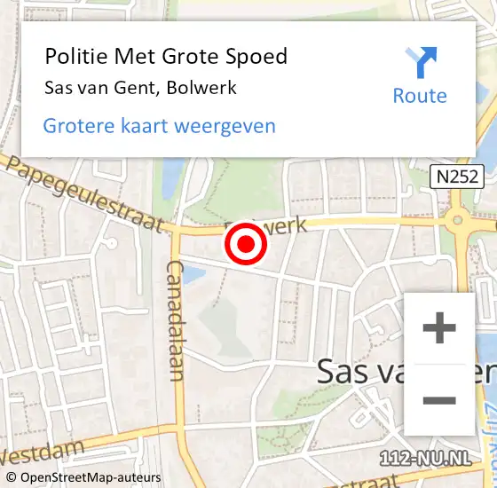 Locatie op kaart van de 112 melding: Politie Met Grote Spoed Naar Sas van Gent, Bolwerk op 8 februari 2024 13:52