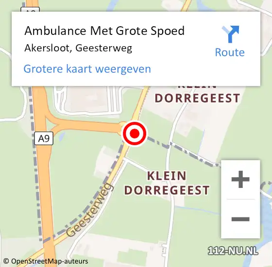 Locatie op kaart van de 112 melding: Ambulance Met Grote Spoed Naar Akersloot, Geesterweg op 8 februari 2024 14:04