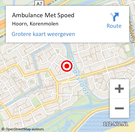 Locatie op kaart van de 112 melding: Ambulance Met Spoed Naar Hoorn, Korenmolen op 8 februari 2024 14:11