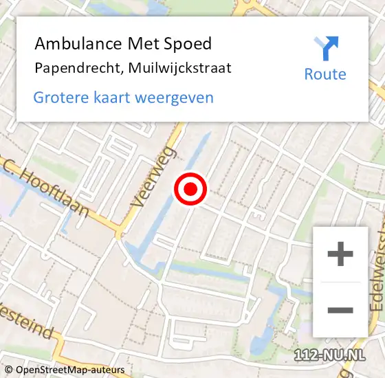 Locatie op kaart van de 112 melding: Ambulance Met Spoed Naar Papendrecht, Muilwijckstraat op 8 februari 2024 14:52