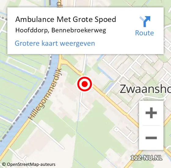 Locatie op kaart van de 112 melding: Ambulance Met Grote Spoed Naar Hoofddorp, Bennebroekerweg op 8 februari 2024 15:15