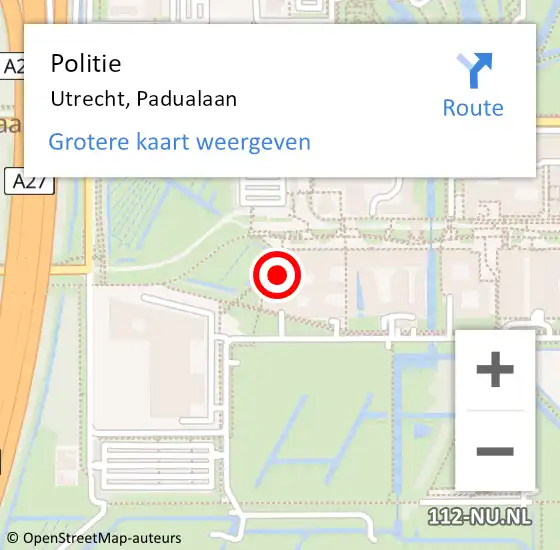 Locatie op kaart van de 112 melding: Politie Utrecht, Padualaan op 8 februari 2024 15:28
