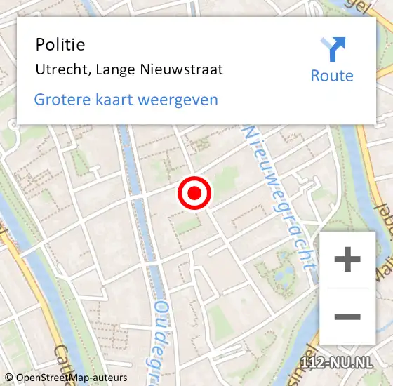 Locatie op kaart van de 112 melding: Politie Utrecht, Lange Nieuwstraat op 8 februari 2024 16:06