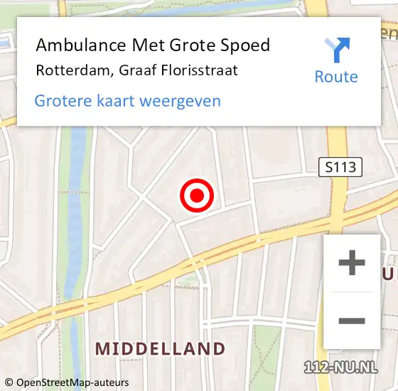 Locatie op kaart van de 112 melding: Ambulance Met Grote Spoed Naar Rotterdam, Graaf Florisstraat op 8 februari 2024 16:23