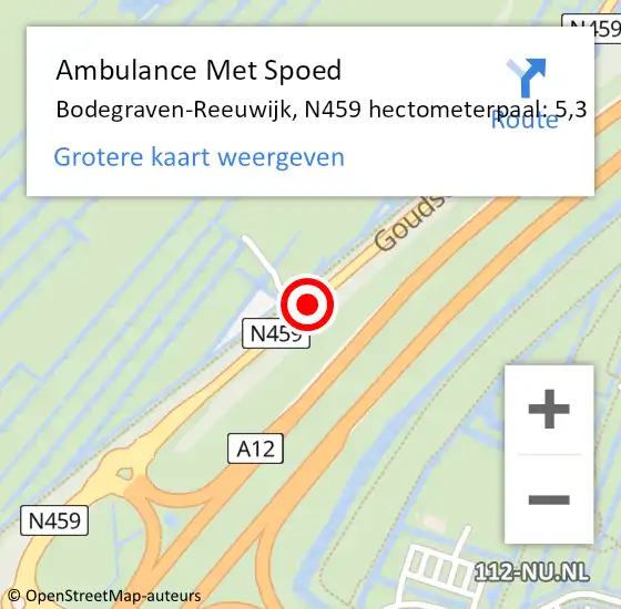 Locatie op kaart van de 112 melding: Ambulance Met Spoed Naar Bodegraven-Reeuwijk, N459 hectometerpaal: 5,3 op 8 februari 2024 16:43