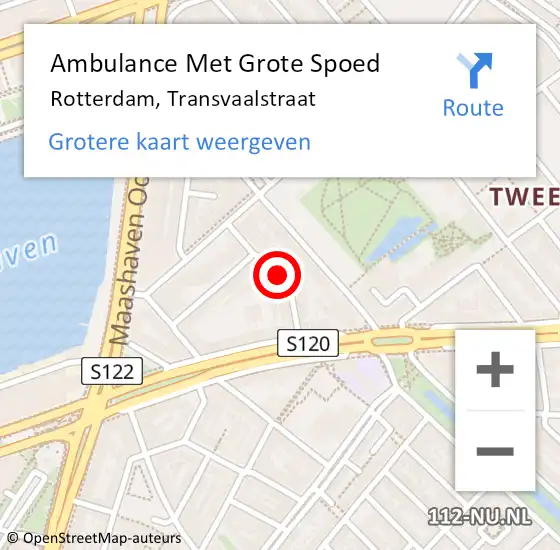 Locatie op kaart van de 112 melding: Ambulance Met Grote Spoed Naar Rotterdam, Transvaalstraat op 8 februari 2024 17:09