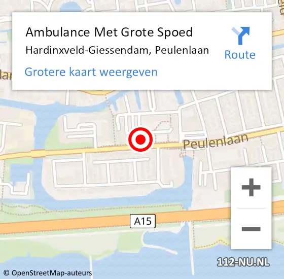 Locatie op kaart van de 112 melding: Ambulance Met Grote Spoed Naar Hardinxveld-Giessendam, Peulenlaan op 8 februari 2024 17:49
