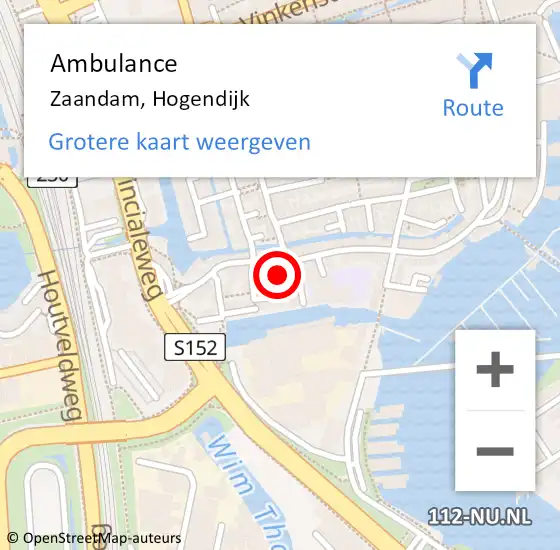 Locatie op kaart van de 112 melding: Ambulance Zaandam, Hogendijk op 8 februari 2024 18:41