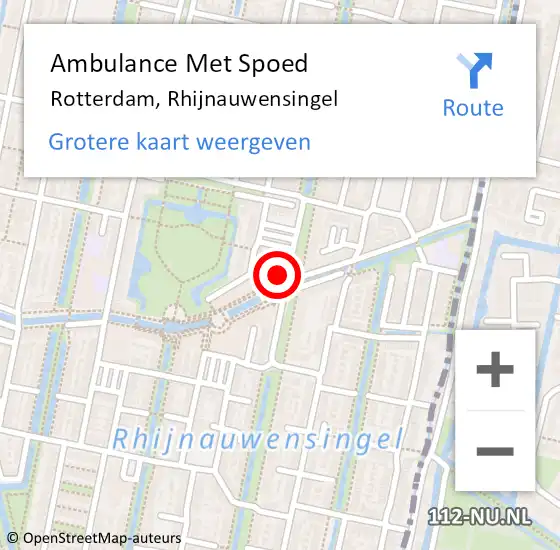Locatie op kaart van de 112 melding: Ambulance Met Spoed Naar Rotterdam, Rhijnauwensingel op 8 februari 2024 19:19