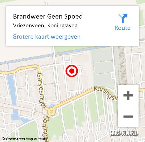 Locatie op kaart van de 112 melding: Brandweer Geen Spoed Naar Vriezenveen, Koningsweg op 8 februari 2024 19:55