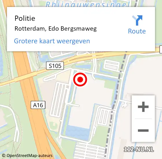 Locatie op kaart van de 112 melding: Politie Rotterdam, Edo Bergsmaweg op 8 februari 2024 20:15