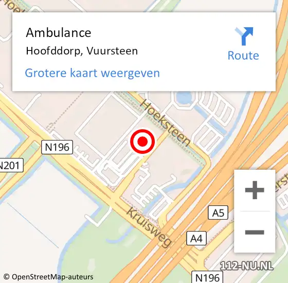 Locatie op kaart van de 112 melding: Ambulance Hoofddorp, Vuursteen op 8 februari 2024 20:37