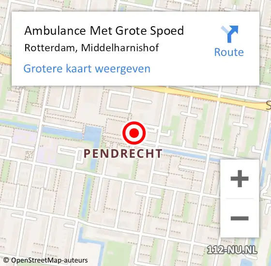 Locatie op kaart van de 112 melding: Ambulance Met Grote Spoed Naar Rotterdam, Middelharnishof op 8 februari 2024 20:39