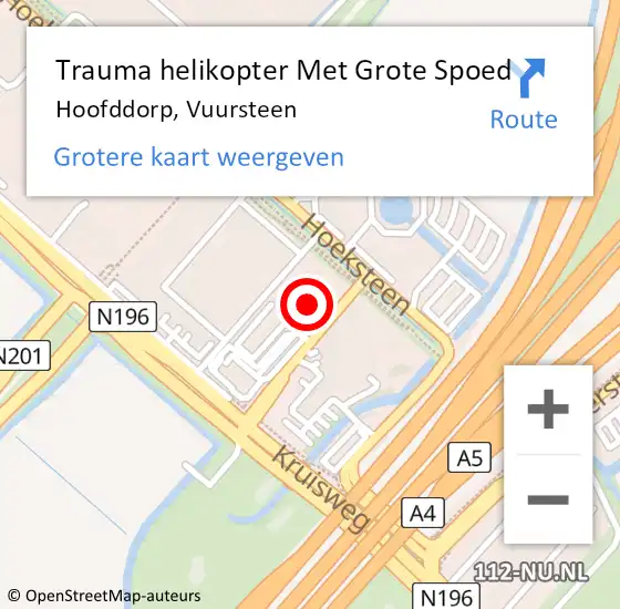 Locatie op kaart van de 112 melding: Trauma helikopter Met Grote Spoed Naar Hoofddorp, Vuursteen op 8 februari 2024 20:46
