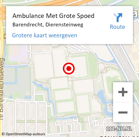 Locatie op kaart van de 112 melding: Ambulance Met Grote Spoed Naar Barendrecht, Dierensteinweg op 8 februari 2024 20:54