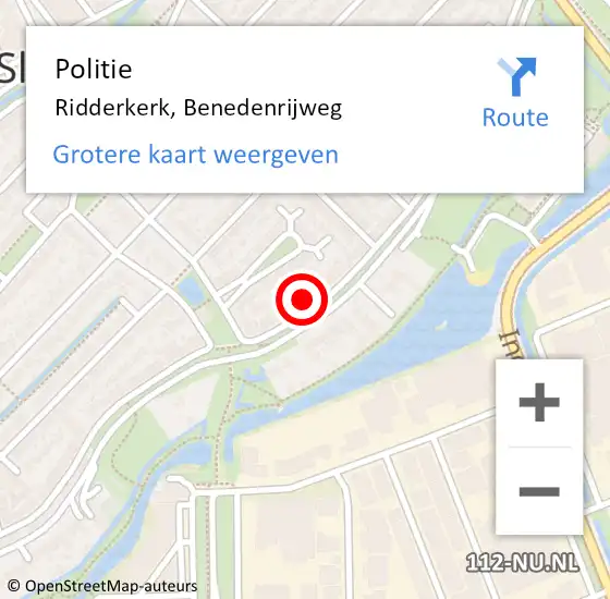 Locatie op kaart van de 112 melding: Politie Ridderkerk, Benedenrijweg op 8 februari 2024 21:20