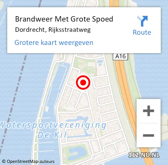 Locatie op kaart van de 112 melding: Brandweer Met Grote Spoed Naar Dordrecht, Rijksstraatweg op 8 februari 2024 21:23
