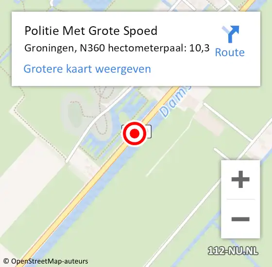 Locatie op kaart van de 112 melding: Politie Met Grote Spoed Naar Groningen, N360 hectometerpaal: 10,3 op 8 februari 2024 22:53