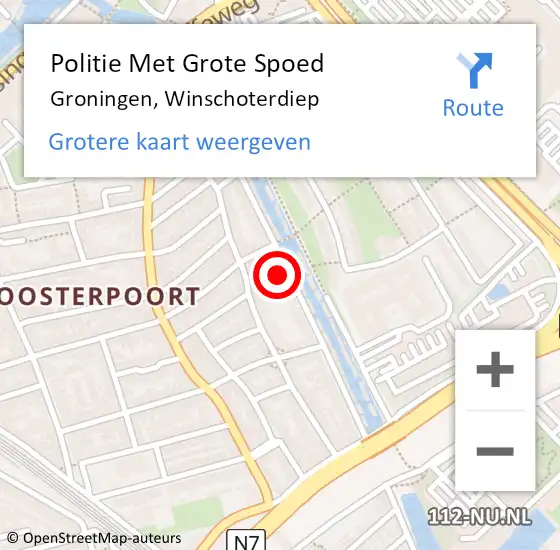 Locatie op kaart van de 112 melding: Politie Met Grote Spoed Naar Groningen, Winschoterdiep op 8 februari 2024 23:23