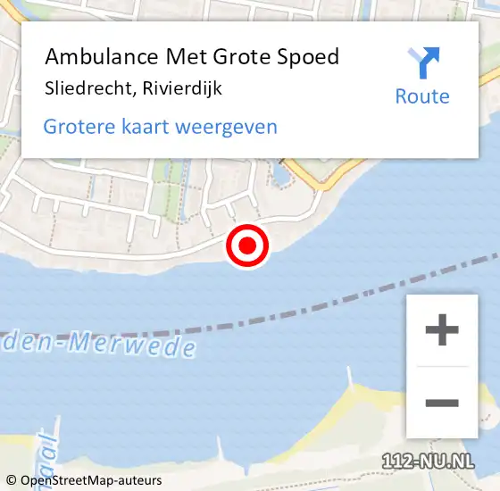 Locatie op kaart van de 112 melding: Ambulance Met Grote Spoed Naar Sliedrecht, Rivierdijk op 8 februari 2024 23:41