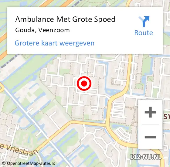 Locatie op kaart van de 112 melding: Ambulance Met Grote Spoed Naar Gouda, Veenzoom op 9 februari 2024 01:14