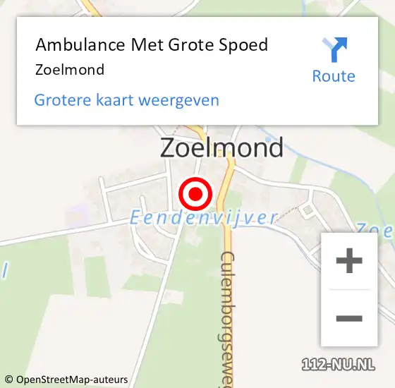 Locatie op kaart van de 112 melding: Ambulance Met Grote Spoed Naar Zoelmond op 9 februari 2024 01:39