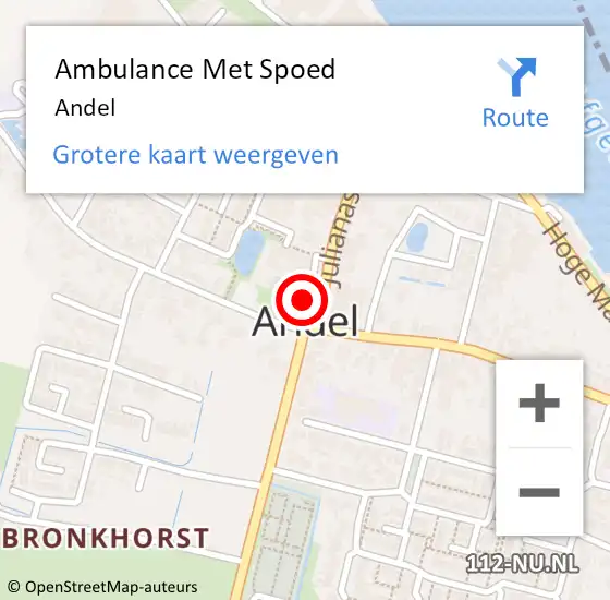 Locatie op kaart van de 112 melding: Ambulance Met Spoed Naar Andel op 9 februari 2024 05:06
