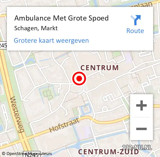 Locatie op kaart van de 112 melding: Ambulance Met Grote Spoed Naar Schagen, Markt op 9 februari 2024 05:50
