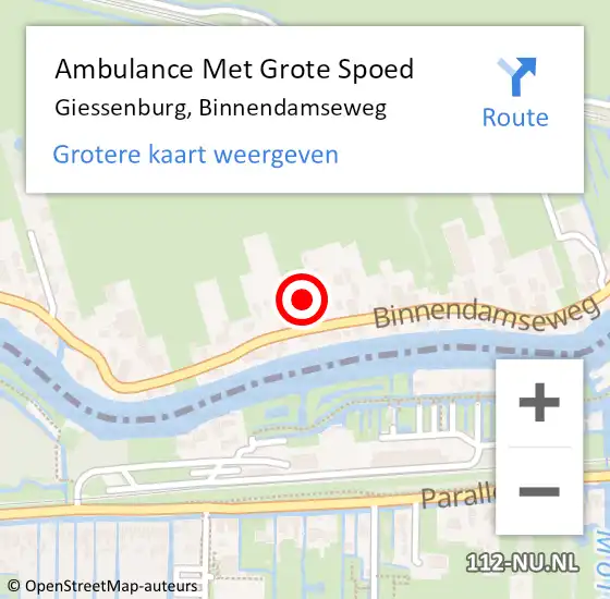Locatie op kaart van de 112 melding: Ambulance Met Grote Spoed Naar Giessenburg, Binnendamseweg op 9 februari 2024 07:17