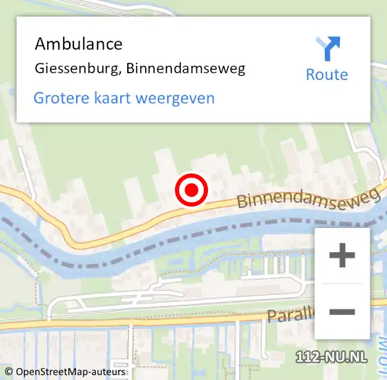 Locatie op kaart van de 112 melding: Ambulance Giessenburg, Binnendamseweg op 9 februari 2024 07:18