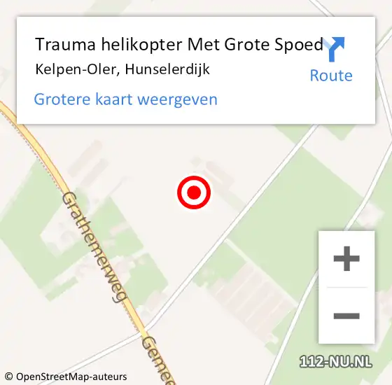 Locatie op kaart van de 112 melding: Trauma helikopter Met Grote Spoed Naar Kelpen-Oler, Hunselerdijk op 9 februari 2024 07:56