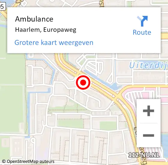 Locatie op kaart van de 112 melding: Ambulance Haarlem, Europaweg op 9 februari 2024 08:19