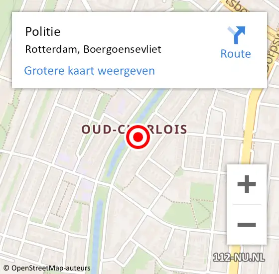 Locatie op kaart van de 112 melding: Politie Rotterdam, Boergoensevliet op 9 februari 2024 08:42