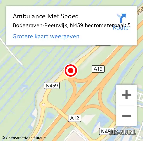 Locatie op kaart van de 112 melding: Ambulance Met Spoed Naar Bodegraven-Reeuwijk, N459 hectometerpaal: 5 op 9 februari 2024 08:45