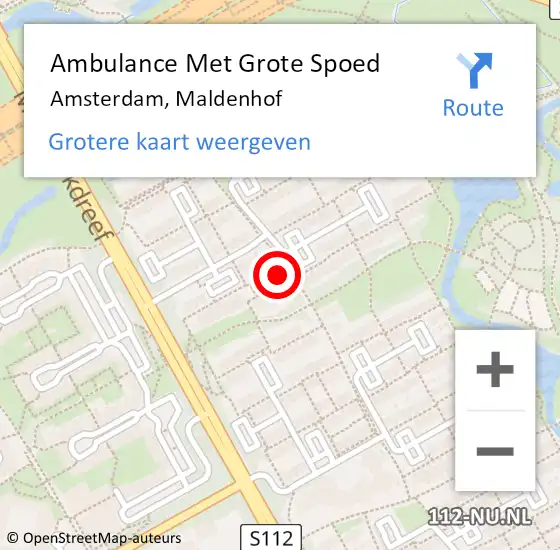Locatie op kaart van de 112 melding: Ambulance Met Grote Spoed Naar Amsterdam, Maldenhof op 9 februari 2024 08:54