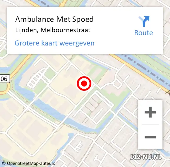 Locatie op kaart van de 112 melding: Ambulance Met Spoed Naar Lijnden, Melbournestraat op 9 februari 2024 09:35