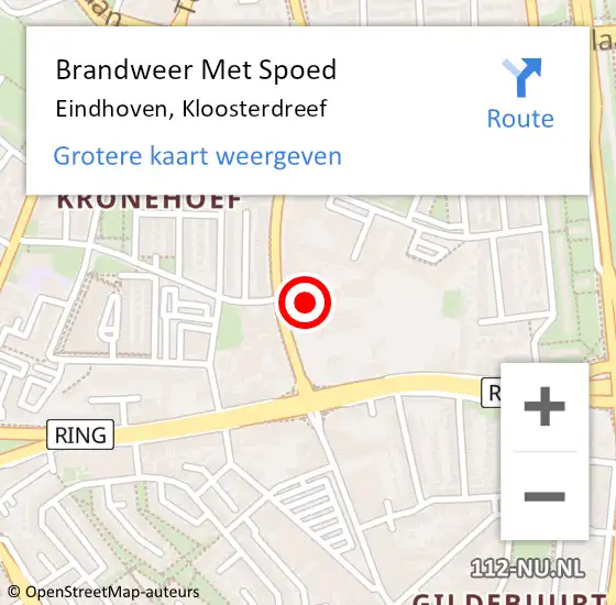Locatie op kaart van de 112 melding: Brandweer Met Spoed Naar Eindhoven, Kloosterdreef op 9 februari 2024 09:50