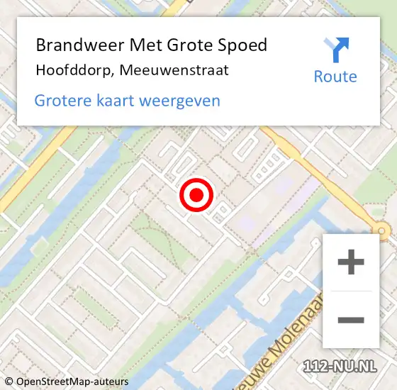 Locatie op kaart van de 112 melding: Brandweer Met Grote Spoed Naar Hoofddorp, Meeuwenstraat op 9 februari 2024 09:58