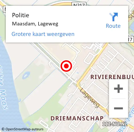 Locatie op kaart van de 112 melding: Politie Maasdam, Lageweg op 9 februari 2024 09:59
